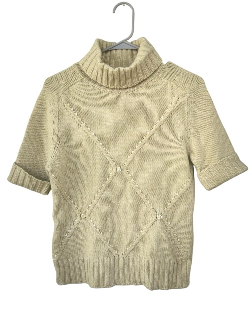 Escada Cashmere Wool Blend Short Sleeve Turtleneck Sweater - Size 36 - Green
